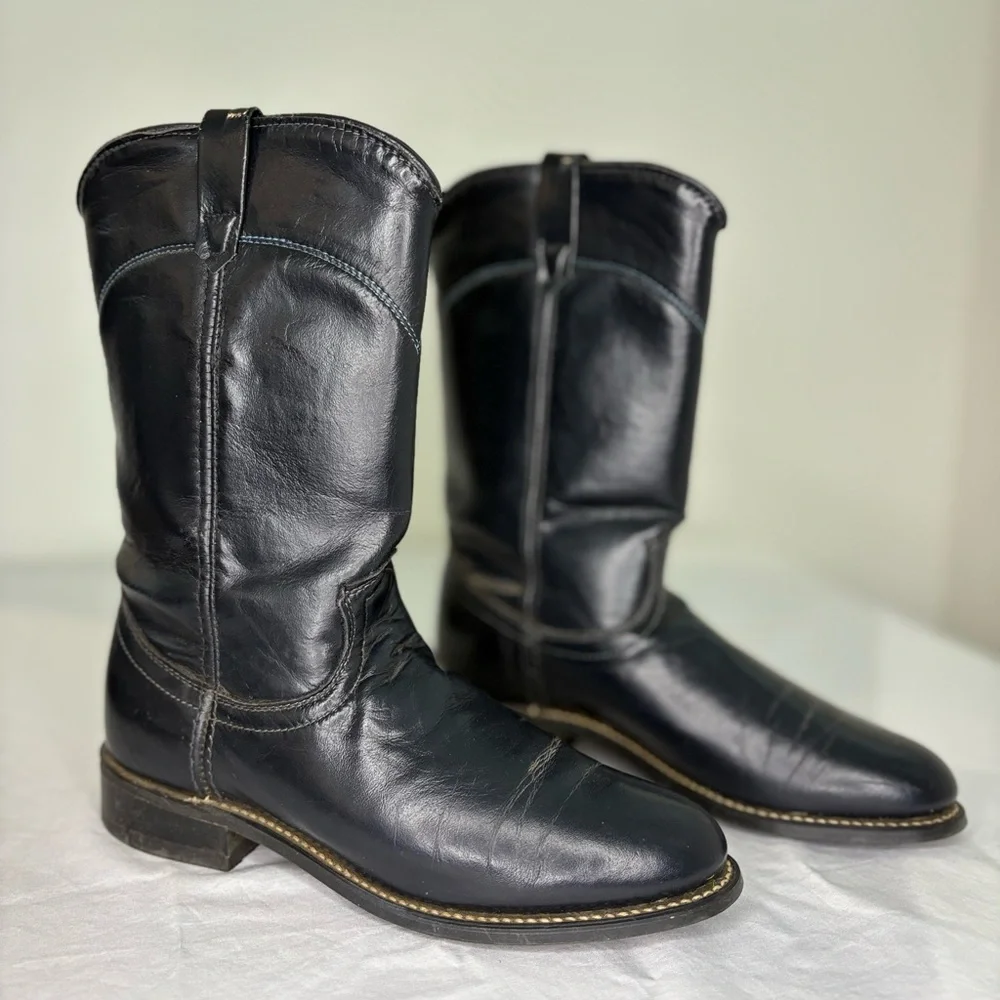 Vintage Leather Black Western Boots - Picture 1 of 7